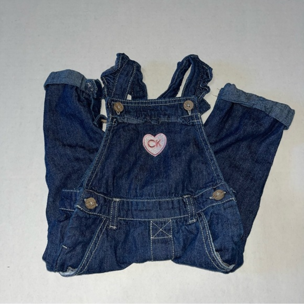 Calvin Klein Jeans Blue Denim Ruffled Overalls Size 18 Months